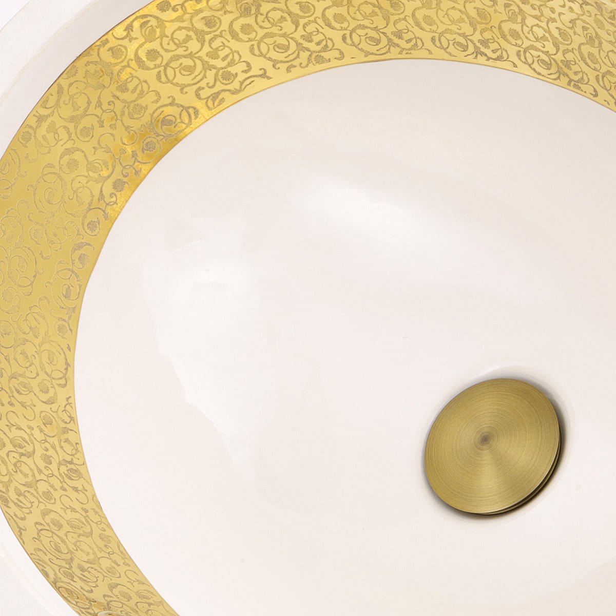 Nantucket Anzio Italian Fireclay Vanity Sink - RC78340GRD close-up view highlighting the 24k gold leaf band detail.