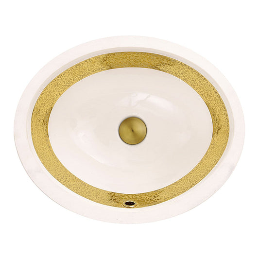 Nantucket Anzio Italian Fireclay Vanity Sink - RC78340GRD with elegant gold leaf band.
