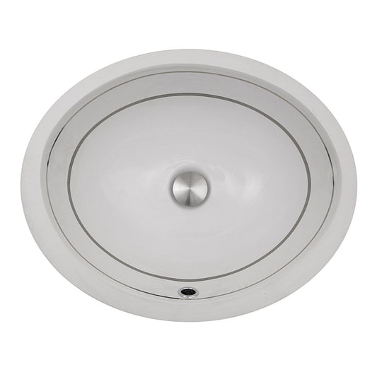Nantucket Izola Italian Fireclay Vanity Sink - RC78340SL design with platinum accents, elegant undermount oval sink.