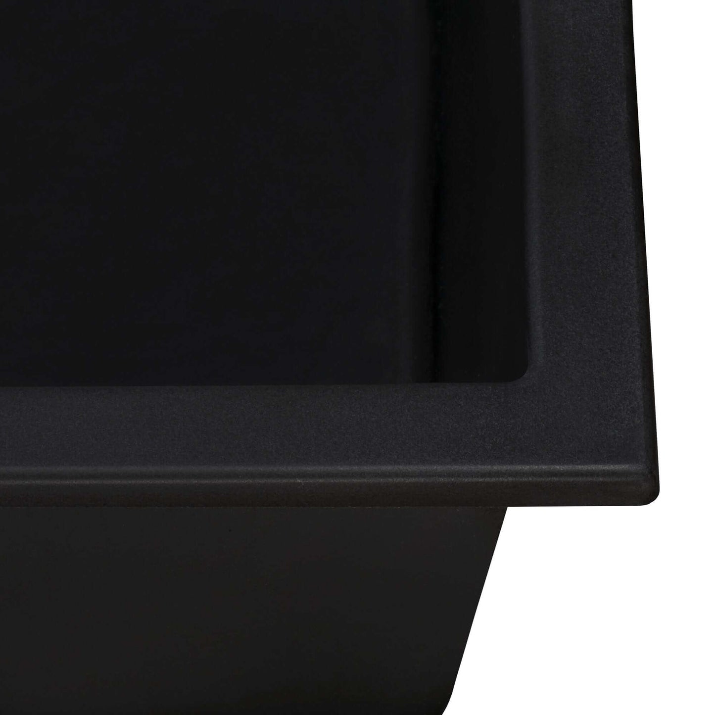 Ruvati epiGranite 22" Topmount Single Bowl Kitchen Sink RVG1022 close-up view of black sink edge.