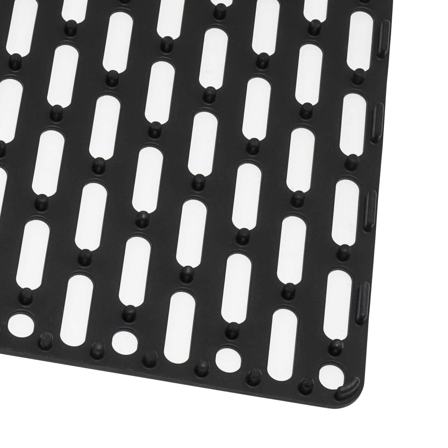 Ruvati epiStage 33" Workstation Drop-in Granite Kitchen Sink RVG1302BK black sink mat with drainage holes on a countertop.
