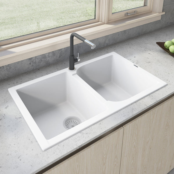 Ruvati epiGranite 34 Double Bowl Granite Composite Kitchen Sink RVG1319WH