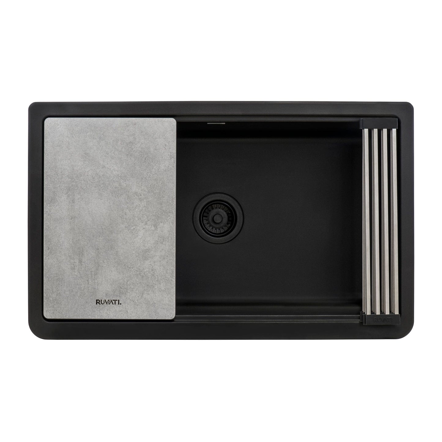 Ruvati epiCast 33" Workstation Composite Granite Kitchen Sink RVG1533BK in Midnight Black with accessories