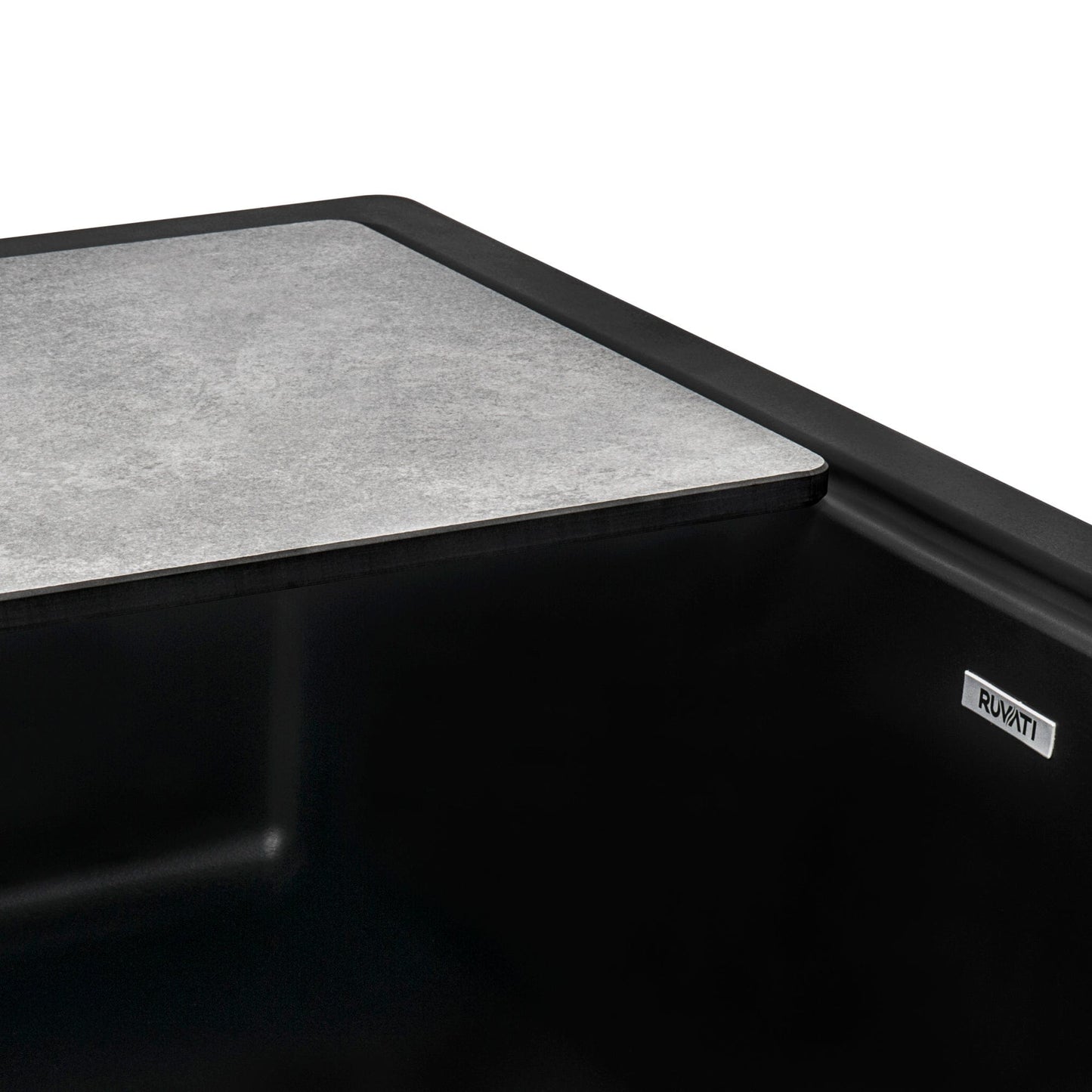 Ruvati epiCast 33" Workstation Composite Granite Kitchen Sink RVG1533BK with a sleek surface and modern design.