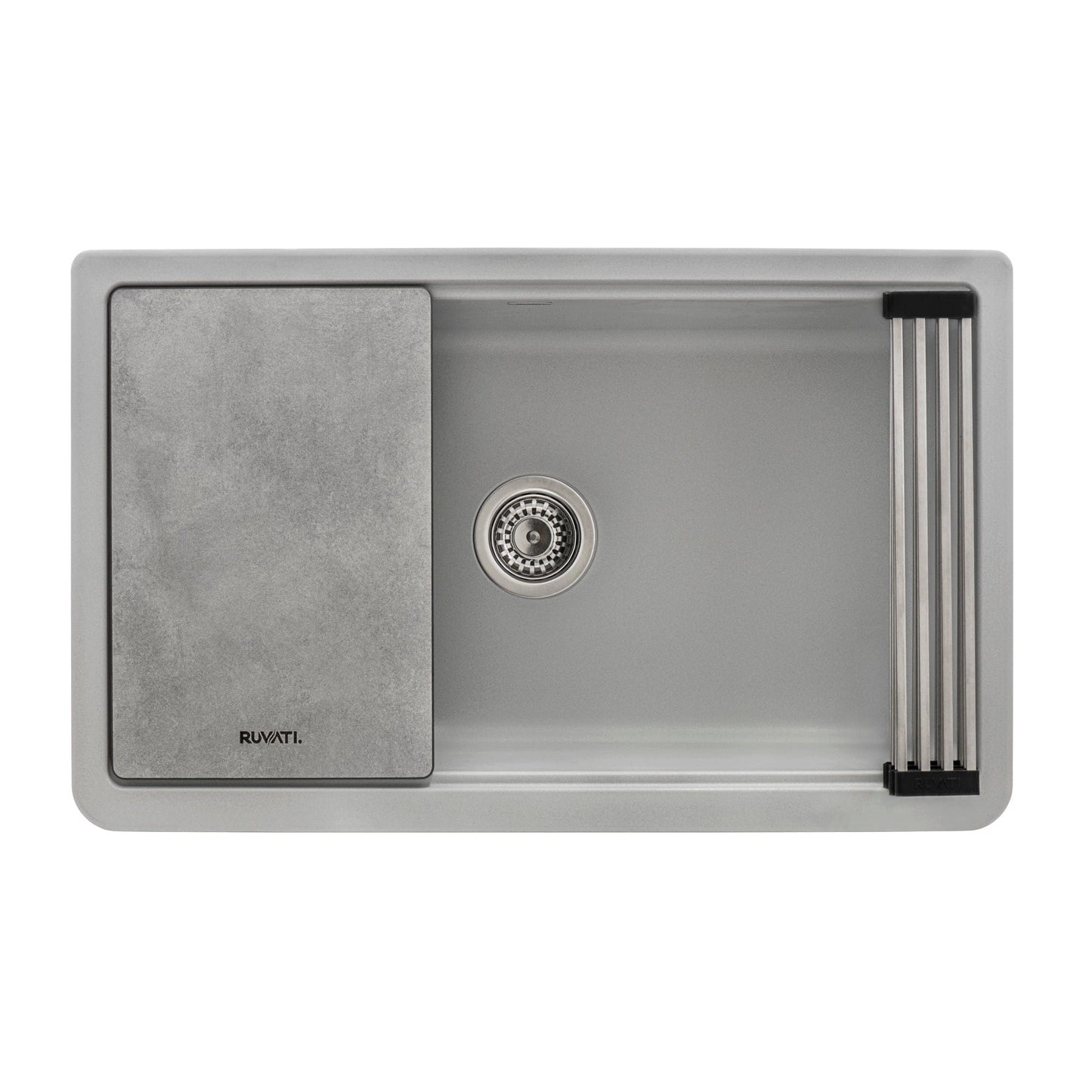Ruvati epiCast 33" Workstation Composite Granite Kitchen Sink RVG1533GR in Silver Gray finish top view