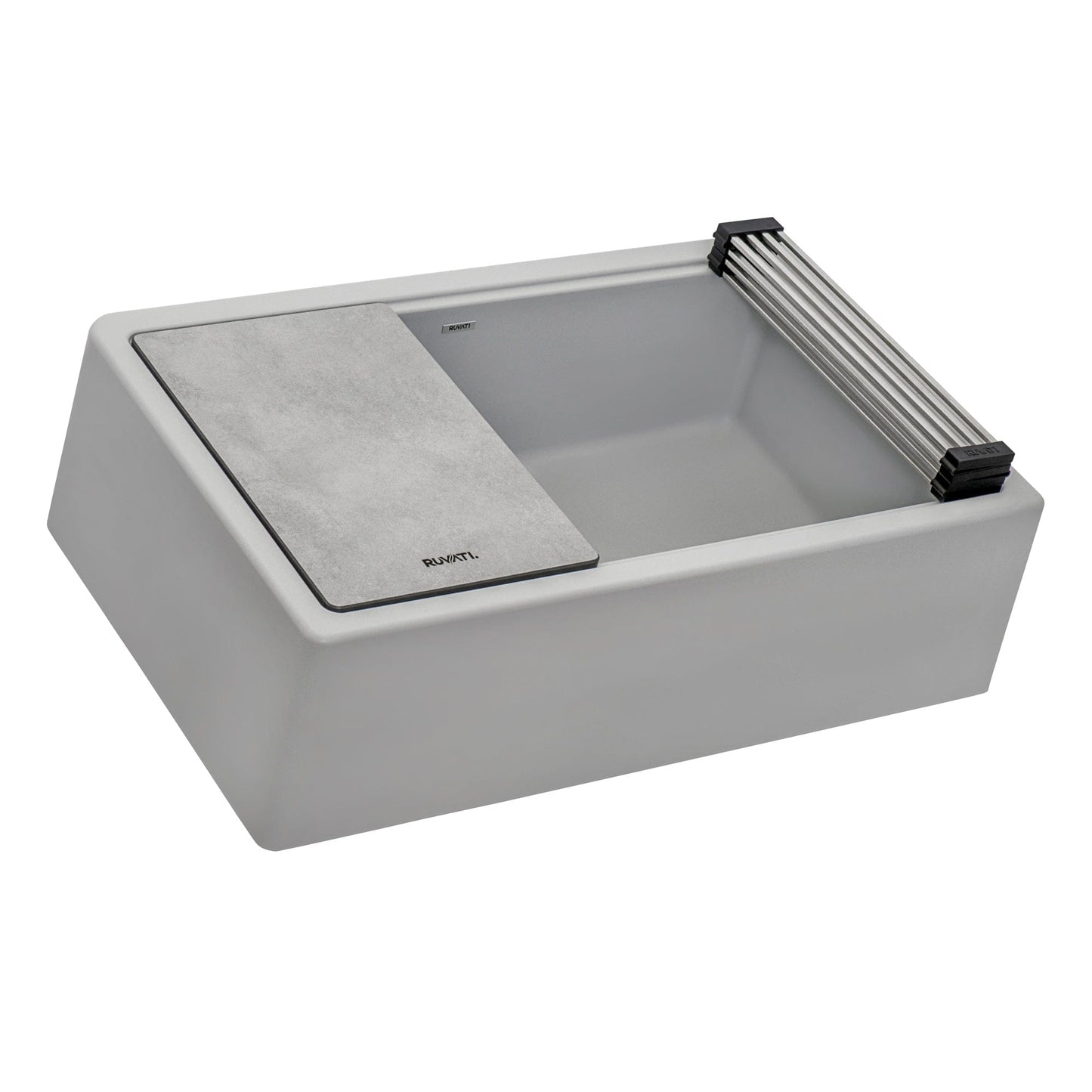 Ruvati epiCast 33" Workstation Composite Granite Kitchen Sink RVG1533GR in Silver Gray finish.