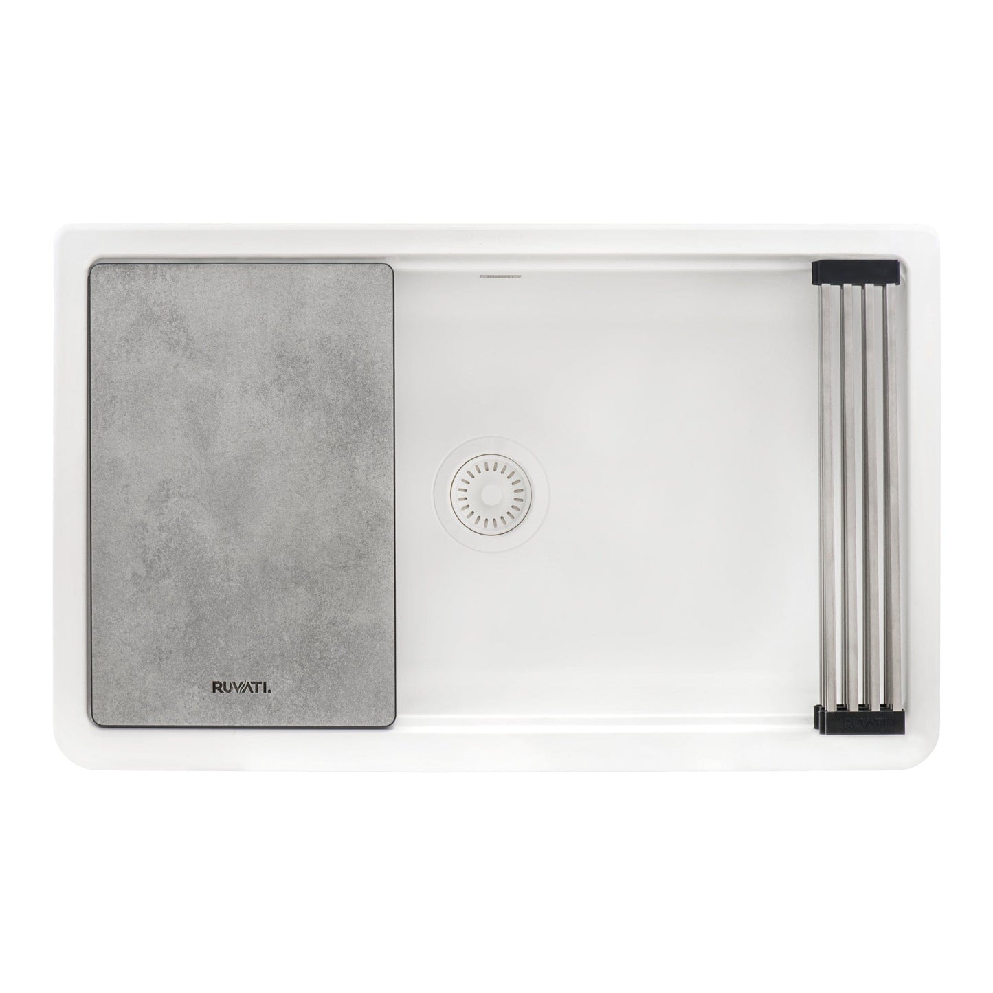 Ruvati epiCast 33" Workstation Composite Granite Kitchen Sink RVG1533WH with cutting board and rack
