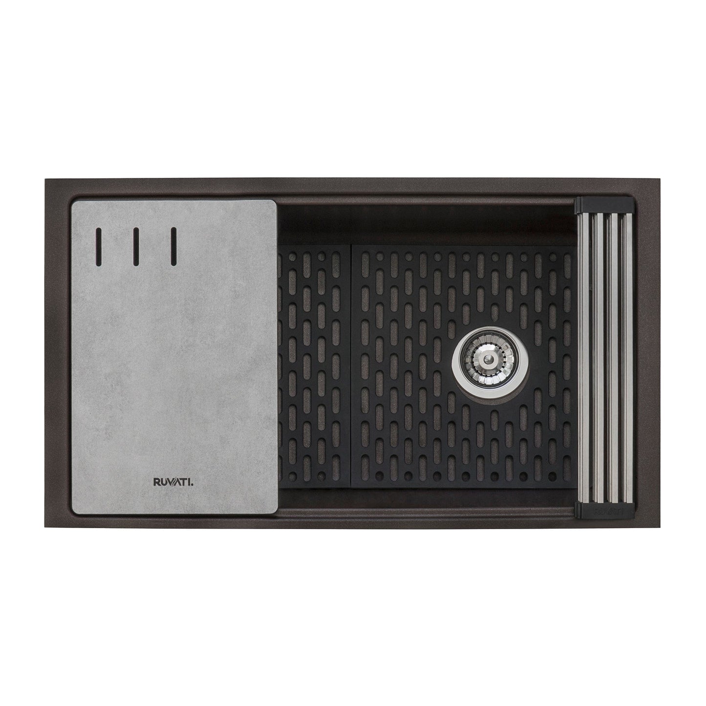 Ruvati epiStage 33" Workstation Granite Kitchen Sink RVG2302ES with innovative built-in ledges and unique design.