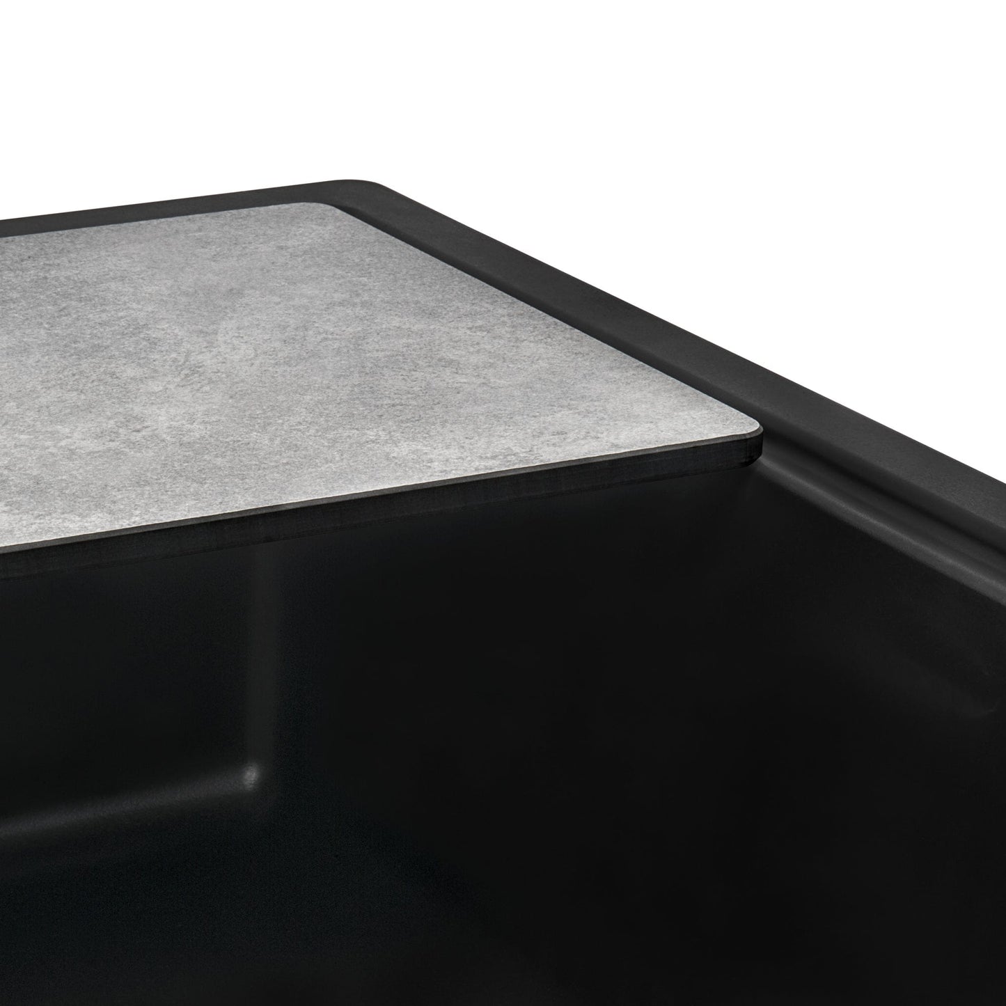 Top view of Ruvati epiStage 33" Workstation Granite Kitchen Sink RVG2302ES featuring granite composite and built-in ledges.