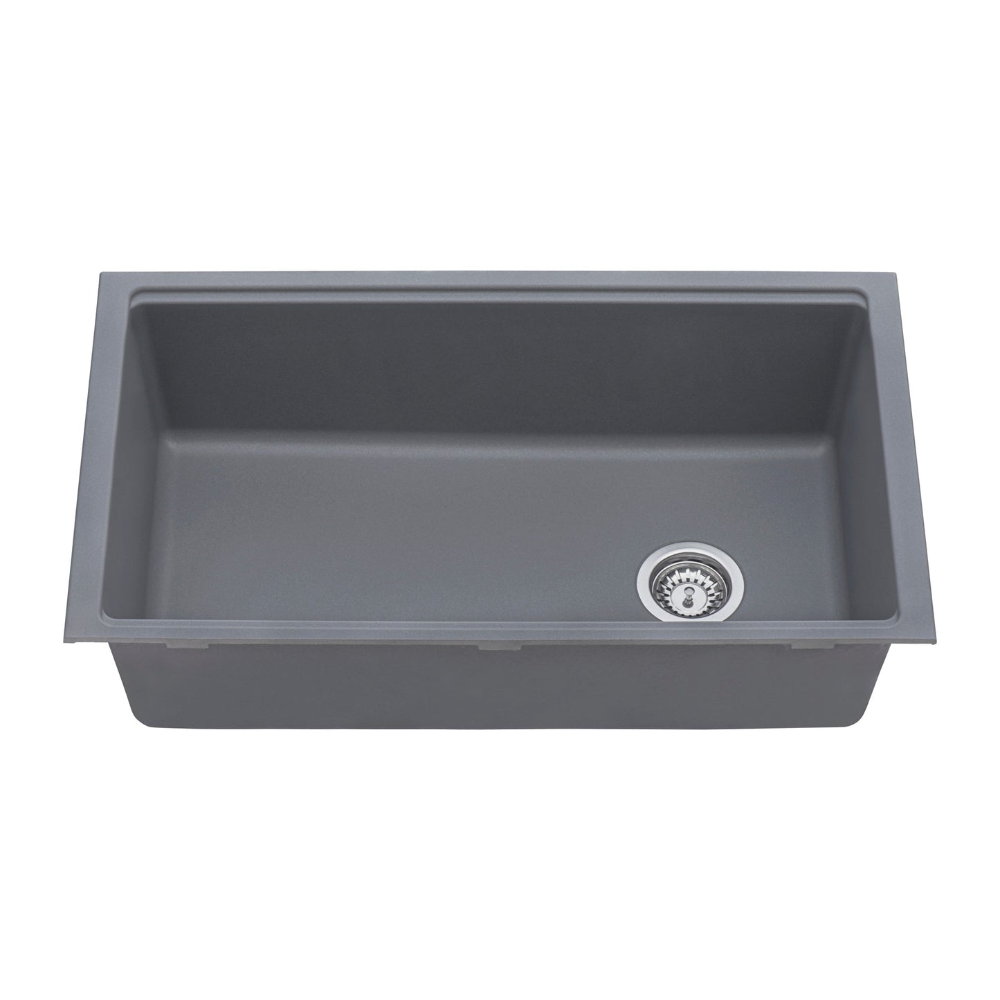 Ruvati epiStage 33" Workstation Granite Kitchen Sink RVG2302UG in grey showcasing its modern design and sink drain.