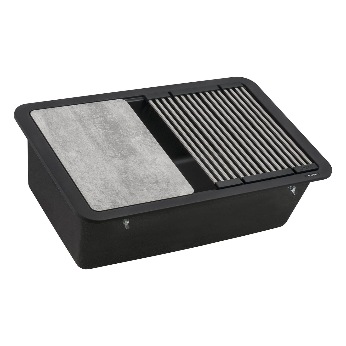 Ruvati epiStage 30" Workstation Granite Kitchen Sink RVG2310BK with cutting board and drying rack