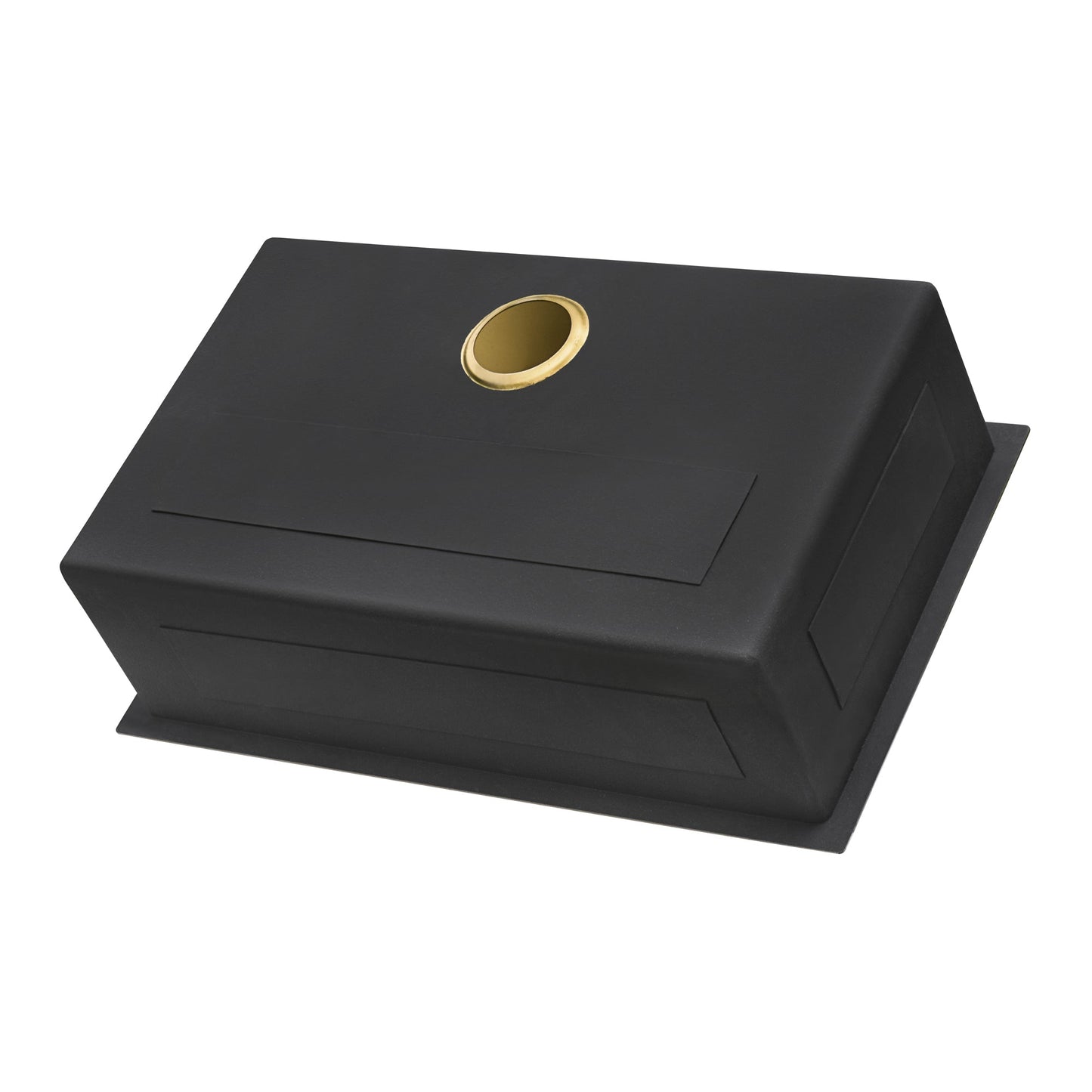 Ruvati Terraza 30" Stainless Steel Kitchen Sink RVH6300GG top view with matte black finish and brass hole.