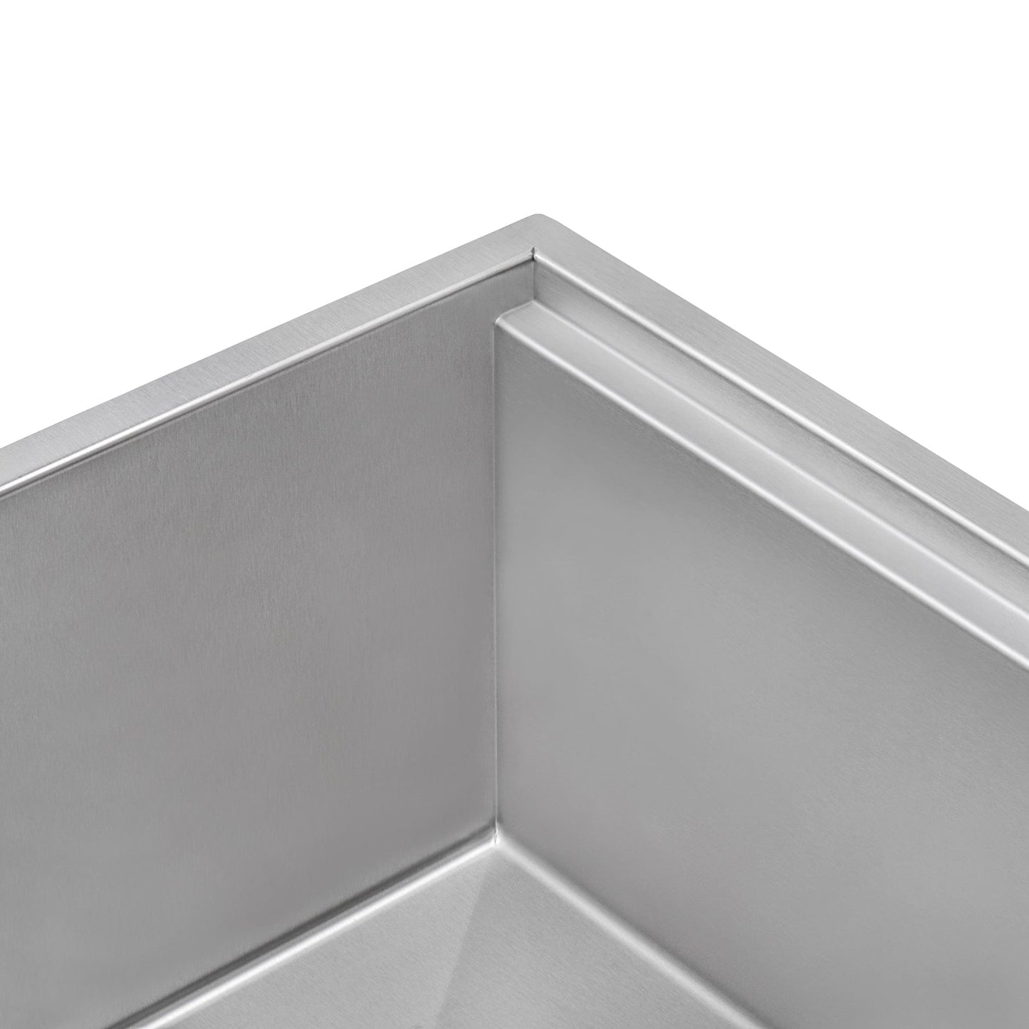 Ruvati Veniso 33" Workstation Slope Bottom Stainless Steel Kitchen Sink RVH8591 corner detail close-up