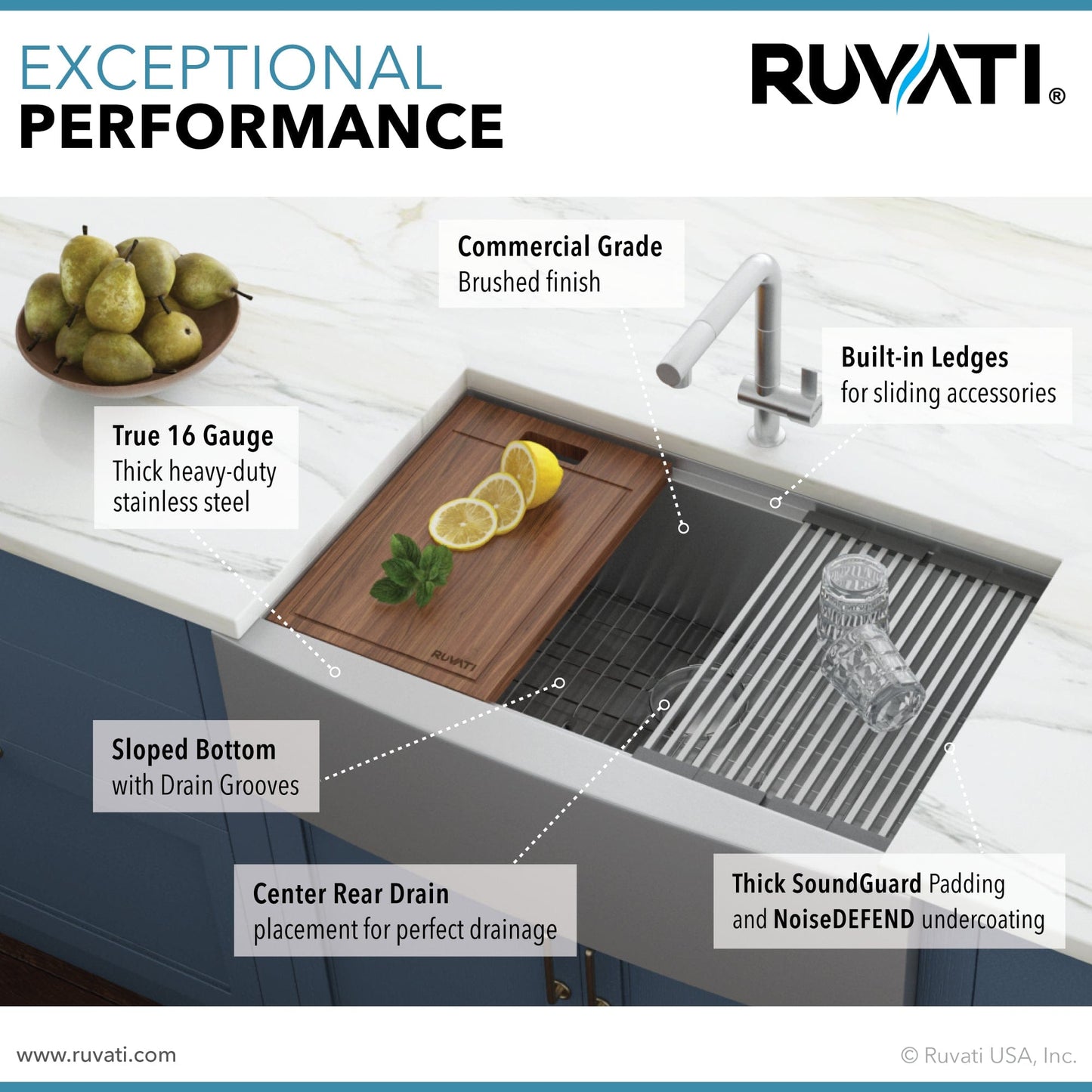 Ruvati Verona 30" Workstation Stainless Steel Kitchen Sink RVH9100 features exceptional performance and commercial-grade design.