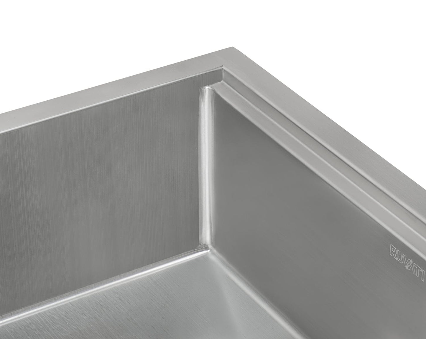 Close-up of the Ruvati Verona 30" Workstation Stainless Steel Kitchen Sink RVH9100 showcasing its sleek brushed finish.
