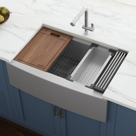 Ruvati Verona 30" Workstation Stainless Steel Kitchen Sink RVH9100 with cutting board and accessories