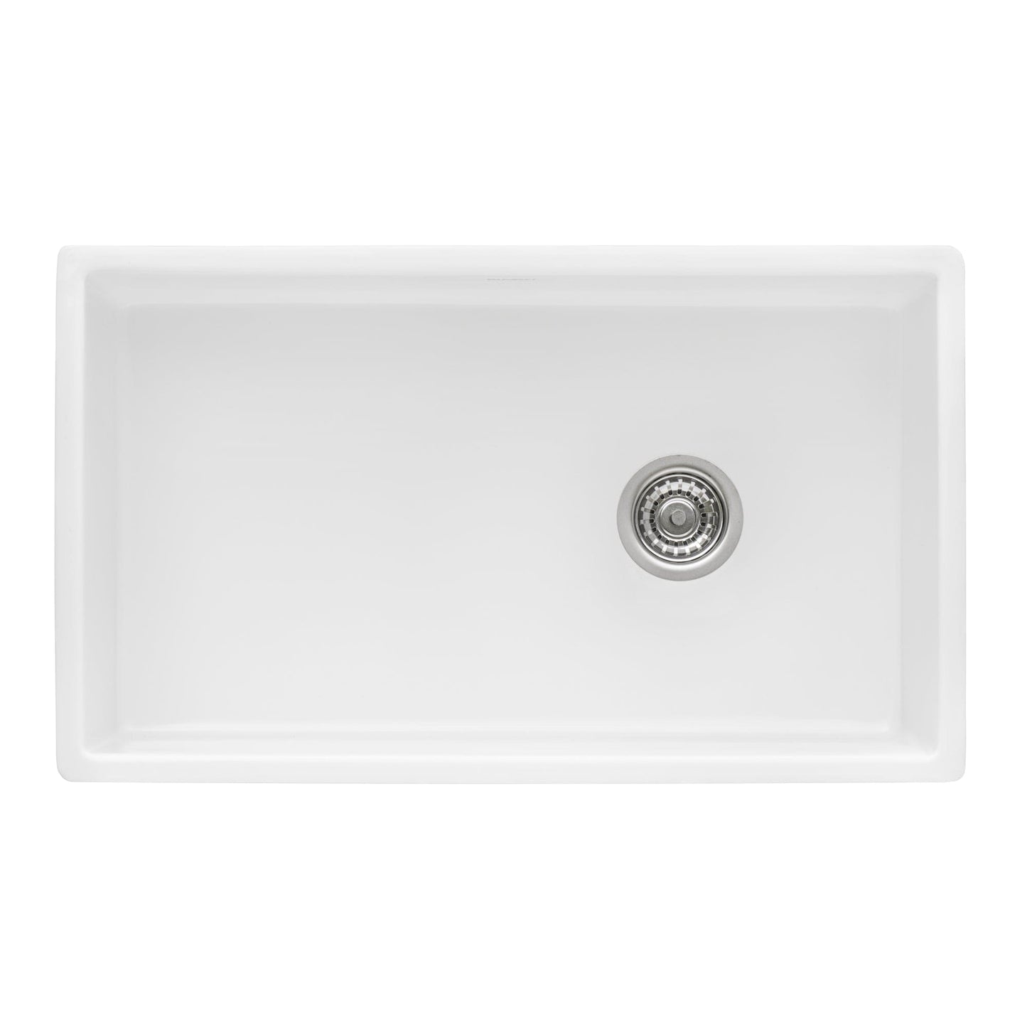 Ruvati Fiamma 30" Fireclay Kitchen Sink RVL2018WR top view with offset drain design.