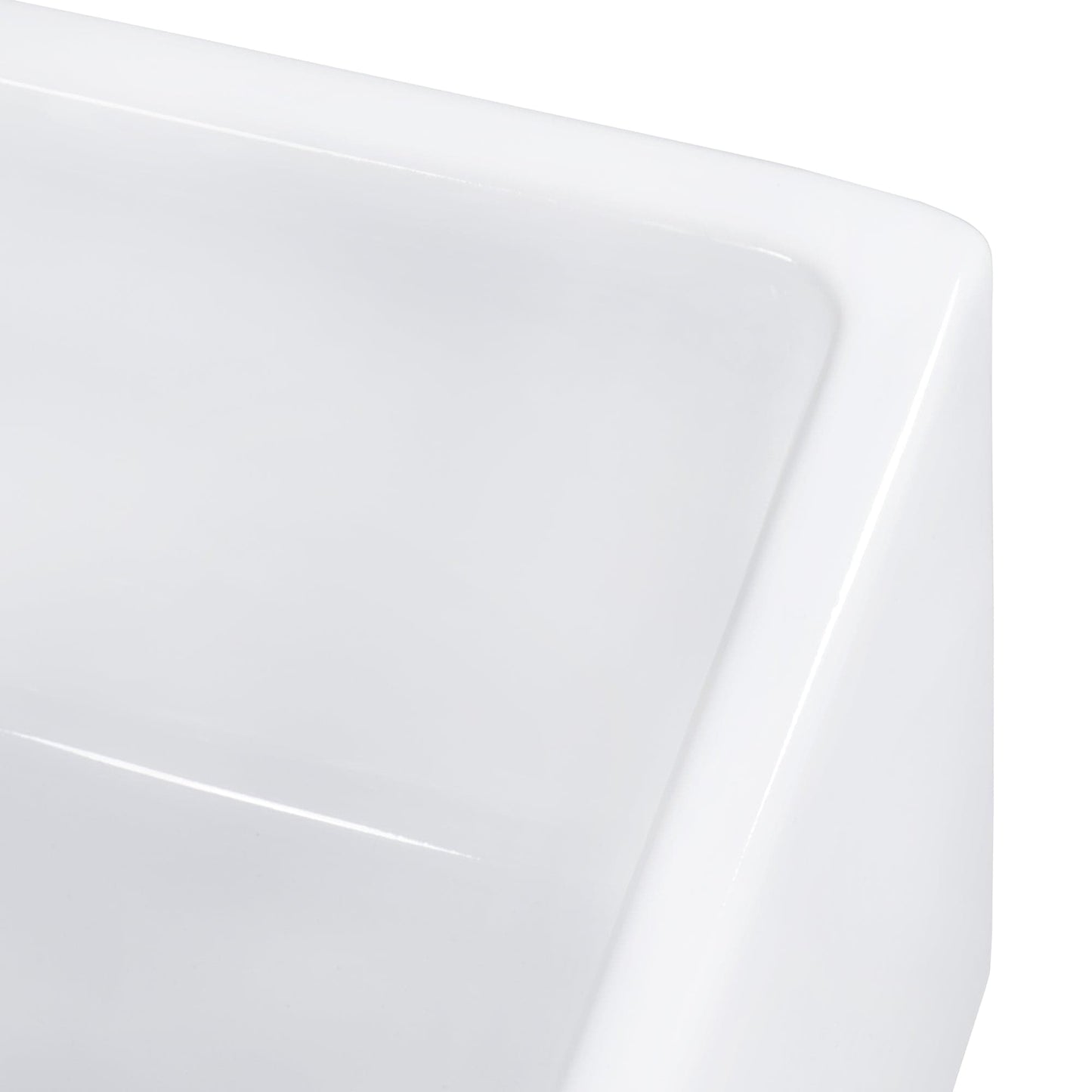 Close-up detail of the Ruvati Fiamma 30" Fireclay Kitchen Sink RVL2018WR showcasing its elegant design.