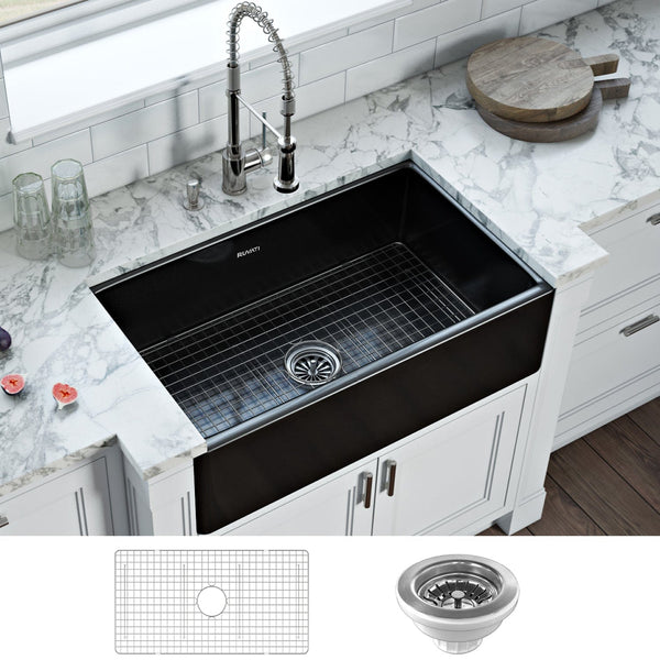 Ruvati Fiamma 30 Fireclay Reversible Single Bowl Kitchen Sink RVL2100BK