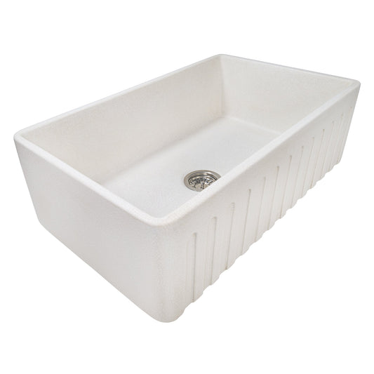 Ruvati Fiamma 33" Reversible Distressed Finish Fireclay Kitchen Sink RVL2300CR in a sleek white finish with ribbed design.