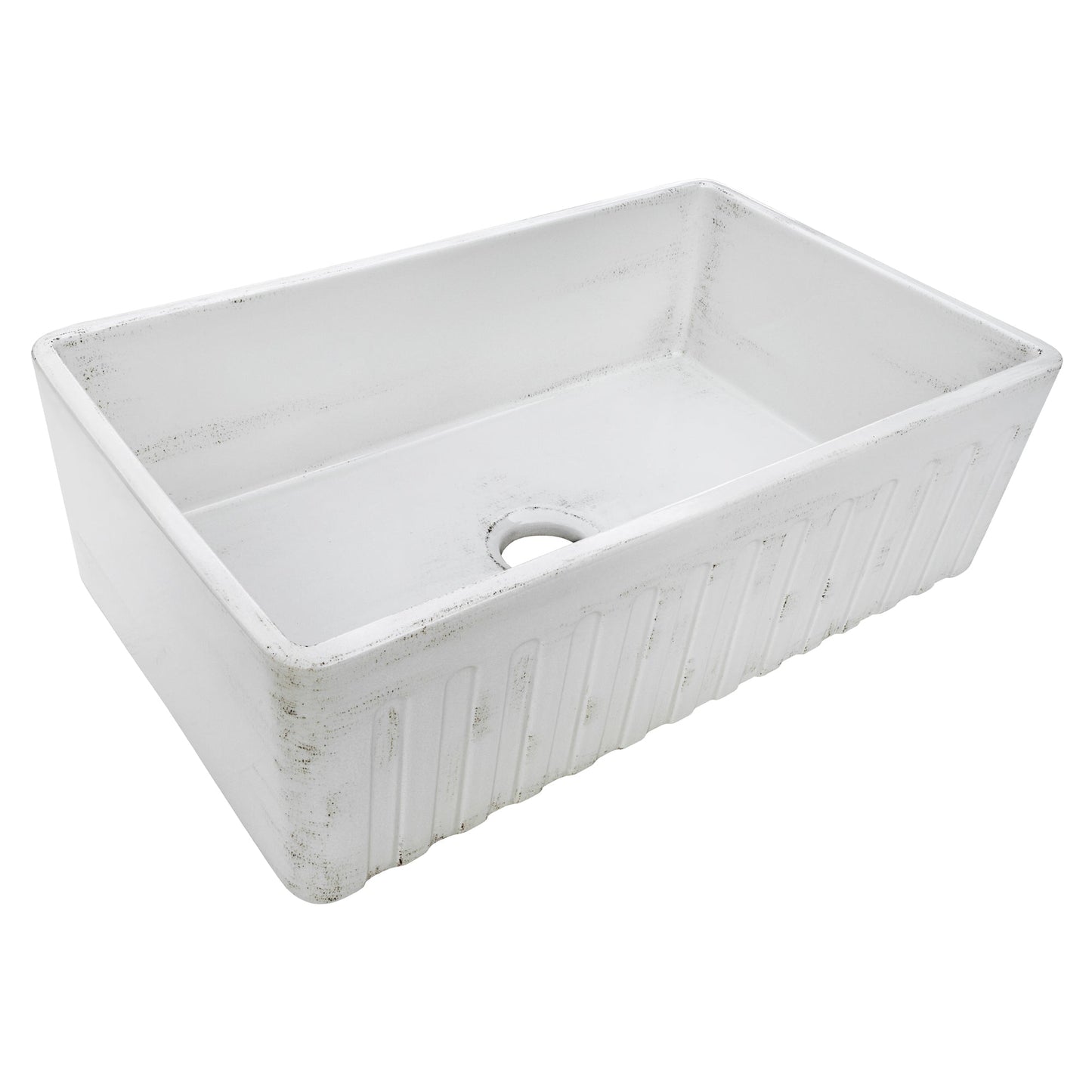 Ruvati Fiamma 33" Fireclay Reversible Kitchen Sink RVL2300SW in Distressed White finish, showcasing vintage coastal charm.