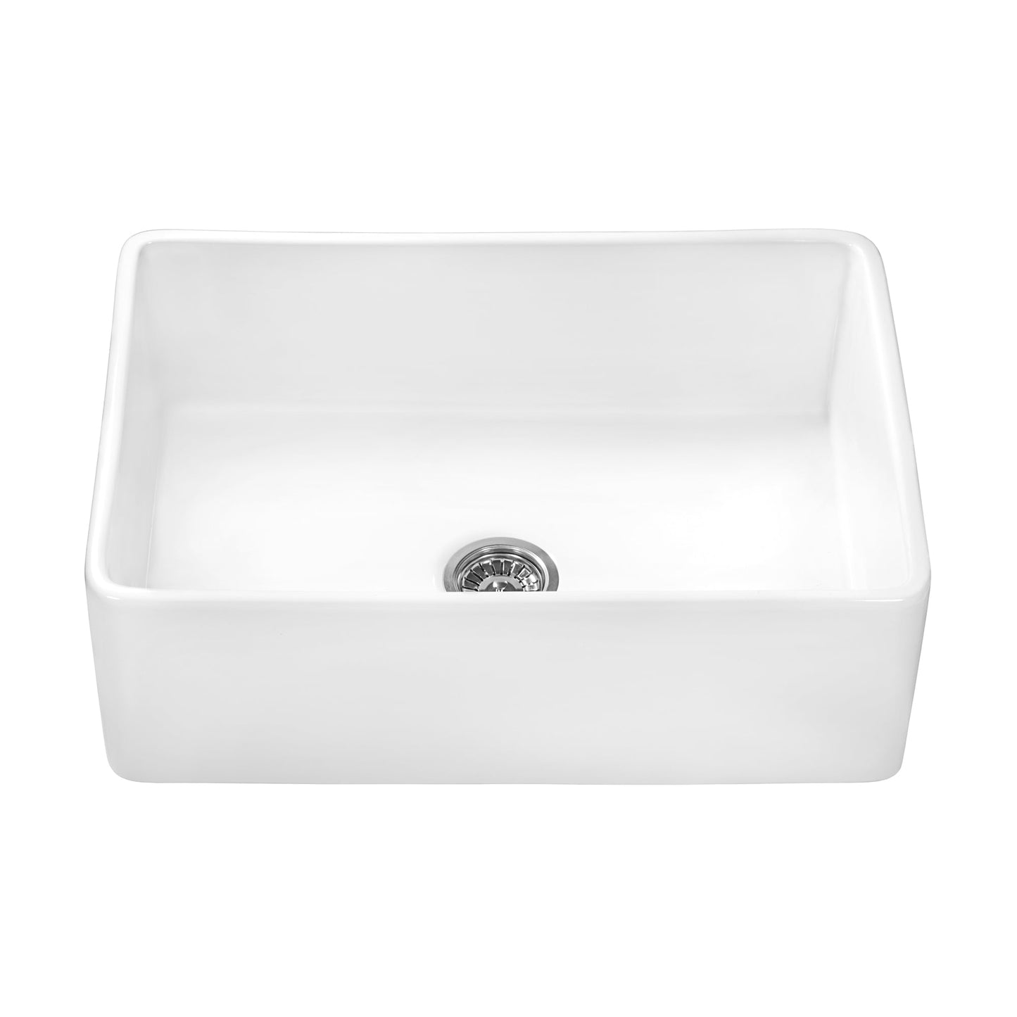 Ruvati Fiamma 33" Fireclay Kitchen Sink RVL2300WH in white with a polished drain.