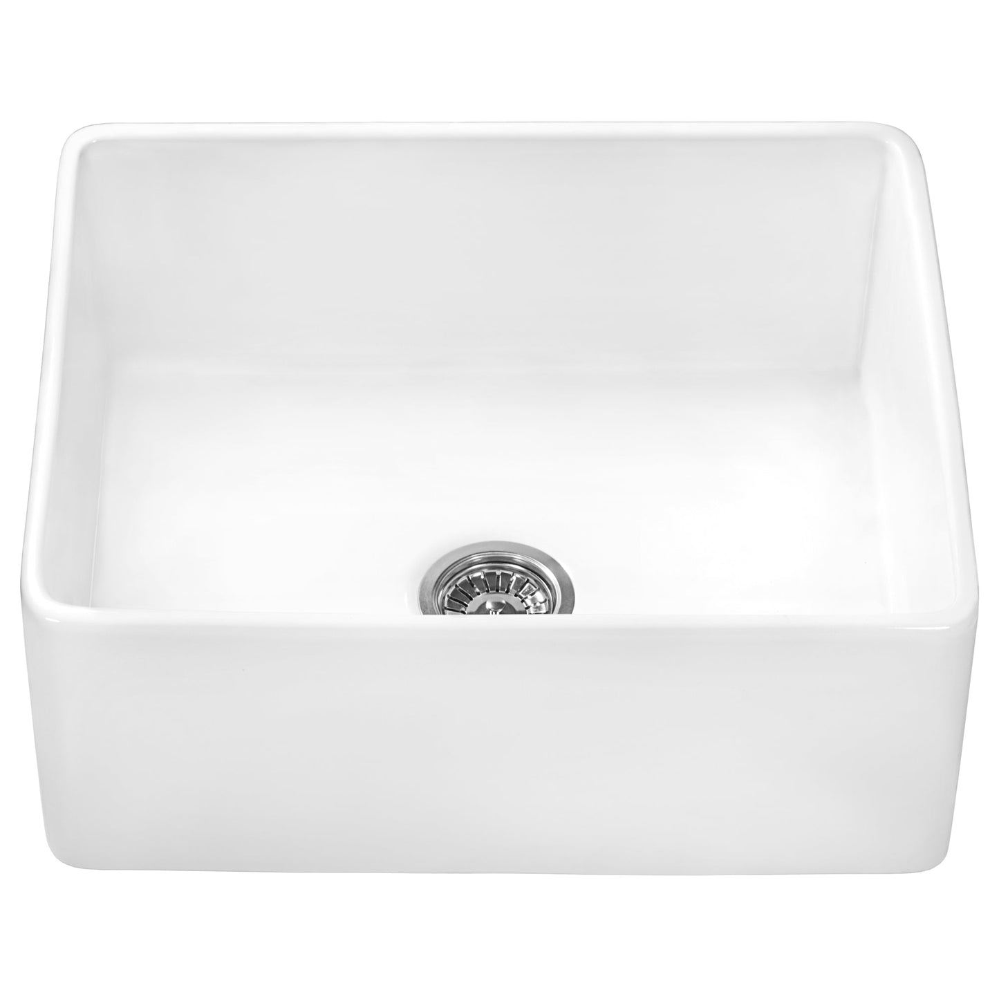 Ruvati Fiamma 23" Fireclay Kitchen Laundry Utility Sink RVL2468WH top view with drain.