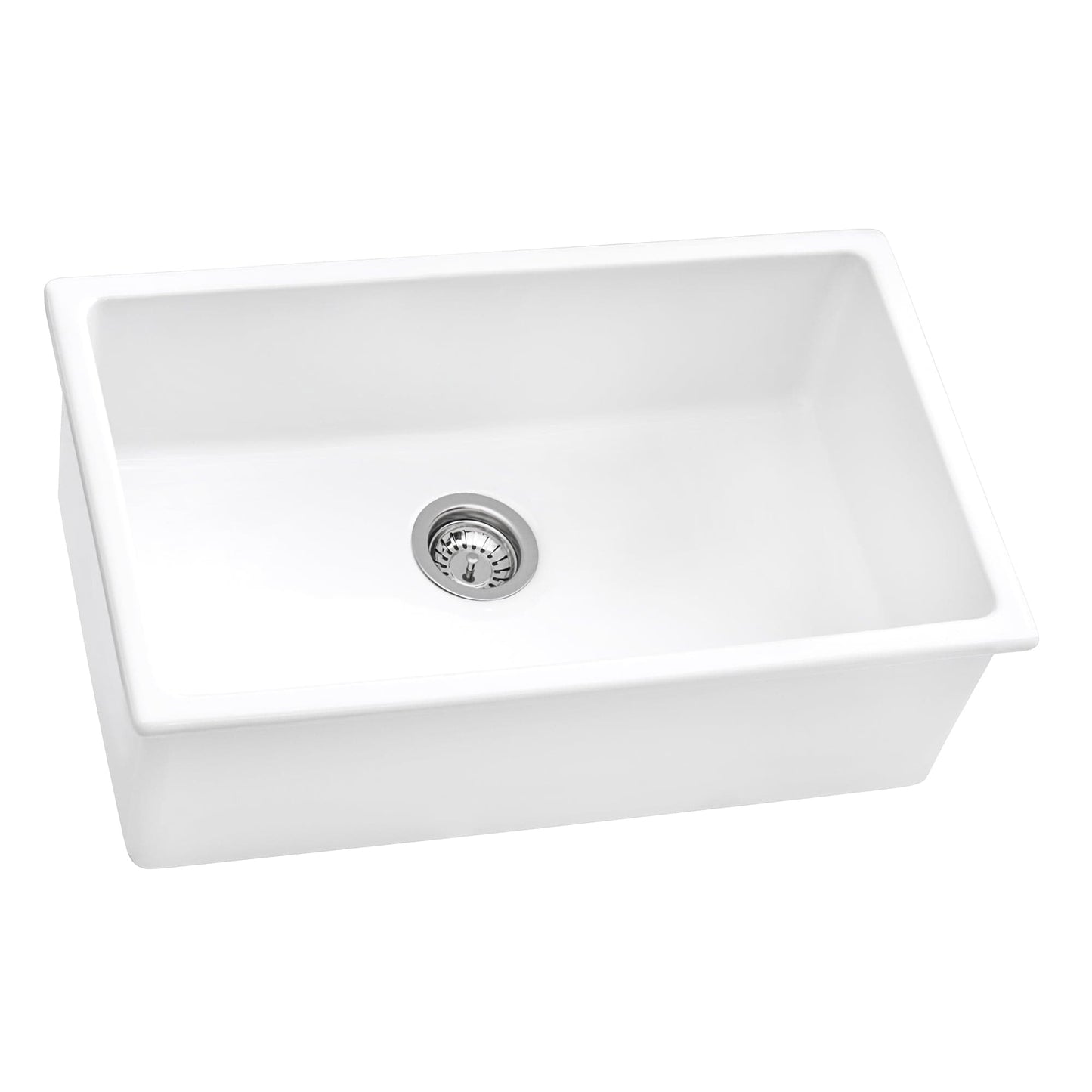 Ruvati Fiamma 30" Fireclay Kitchen Sink RVL3030WH, handcrafted white fireclay construction, modern kitchen elegance.