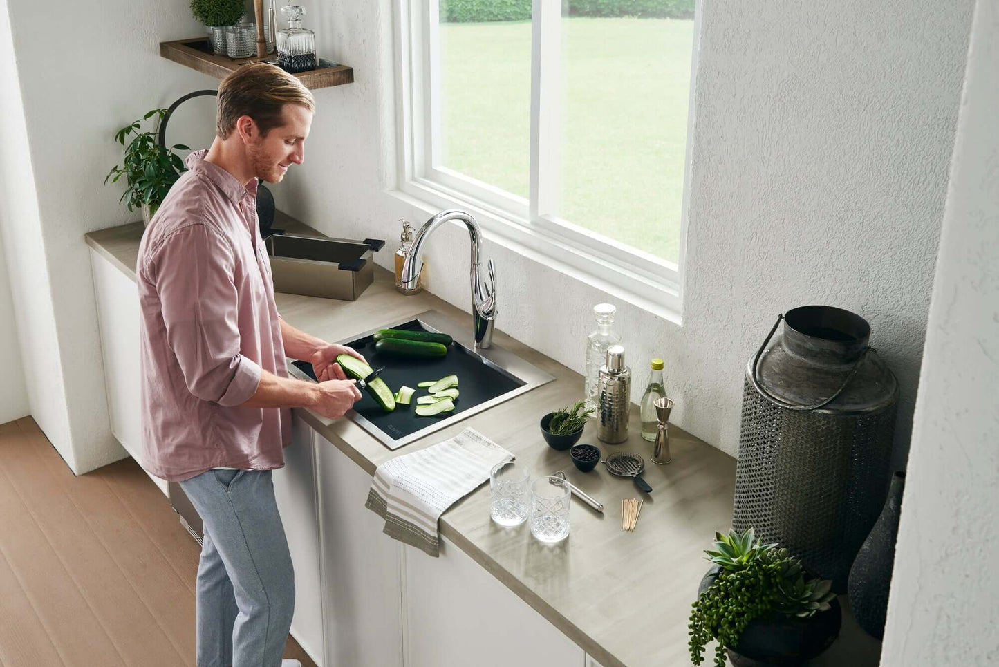 Ruvati Merino 15" Marine Grade Workstation RV Boat Outdoor Sink RVQ5215 in a modern kitchen setting.