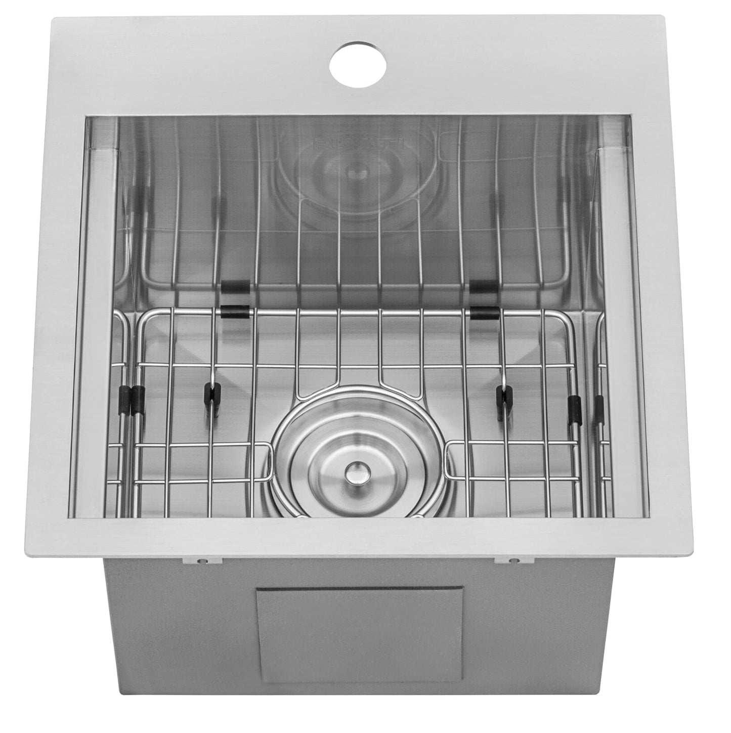 Ruvati Merino 15" Marine Grade Workstation RV Boat Outdoor Sink RVQ5215 with protective grid and drain.