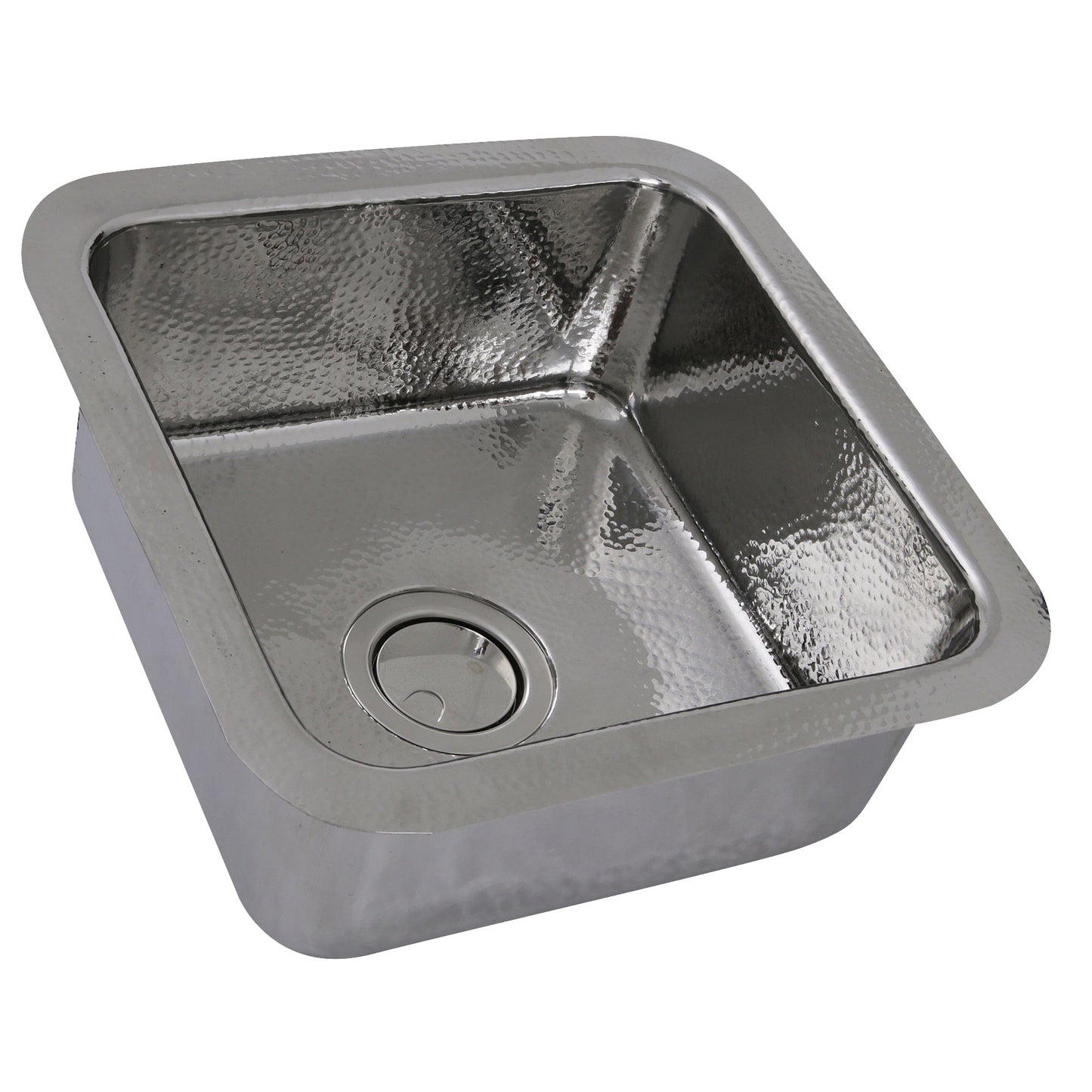 Nantucket 16.5" Stainless Steel Bar Sink SQRS-7 showcasing hand-hammered interior and modern square design.