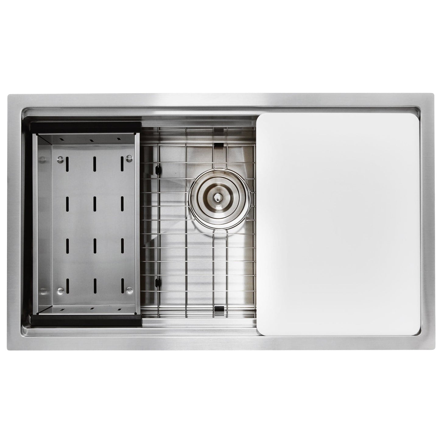 Nantucket 30" Pro Series Prep Station Kitchen Sink SR-PS-3018-16 showcasing a modern design with three-tiered organization.
