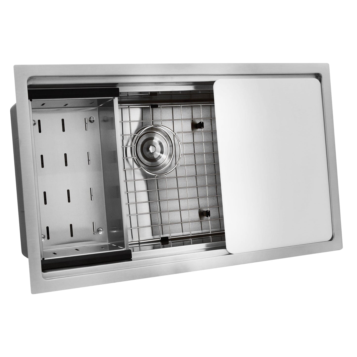 Nantucket 30" Pro Series Prep Station Kitchen Sink SR-PS-3018-16 with three-tiered design and integrated accessories.