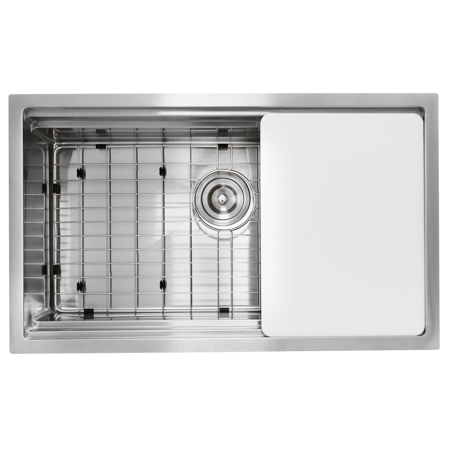 Nantucket 30" Pro Series Prep Station Kitchen Sink SR-PS-3018-16 top view with a deep basin and accessories.