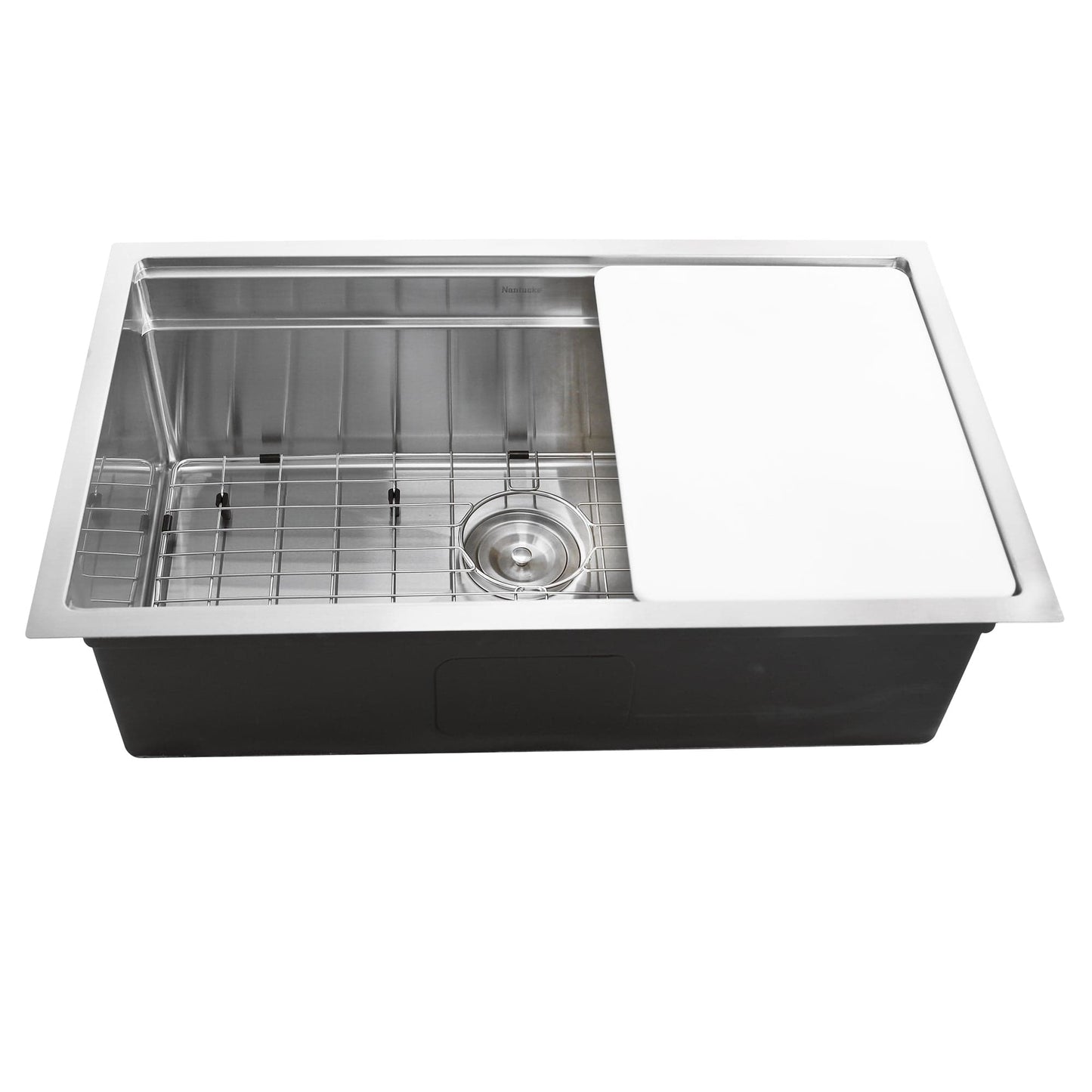 Nantucket 30" Pro Series Prep Station Kitchen Sink SR-PS-3018-16 with stainless steel and cutting board.