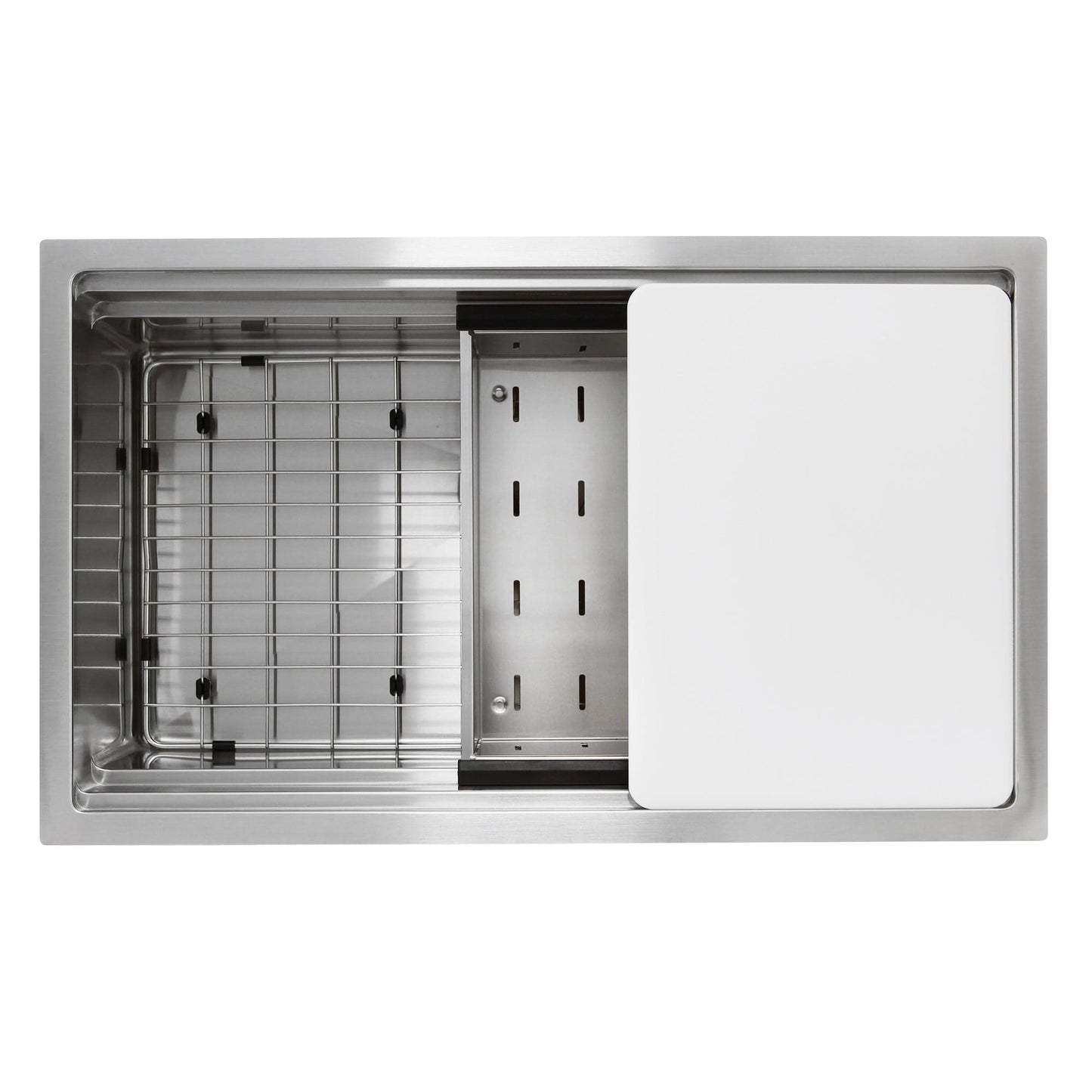 Nantucket 30" Pro Series Prep Station Kitchen Sink SR-PS-3018-16 features a three-tiered design for enhanced workspace efficiency.