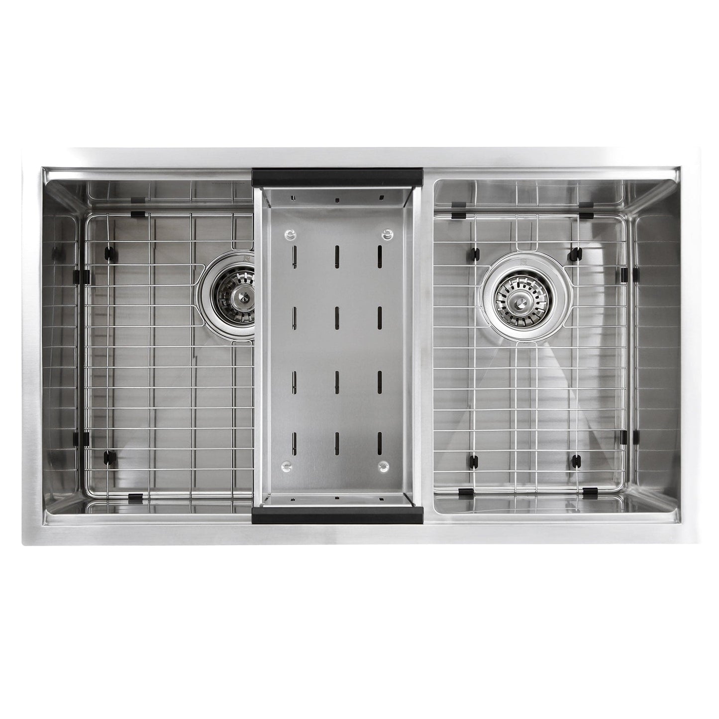 Nantucket 32" Pro Series Offset Double Bowl Prep Station Kitchen Sink SR-PS-3219-OS-16 featuring dual bowls and a spacious design.