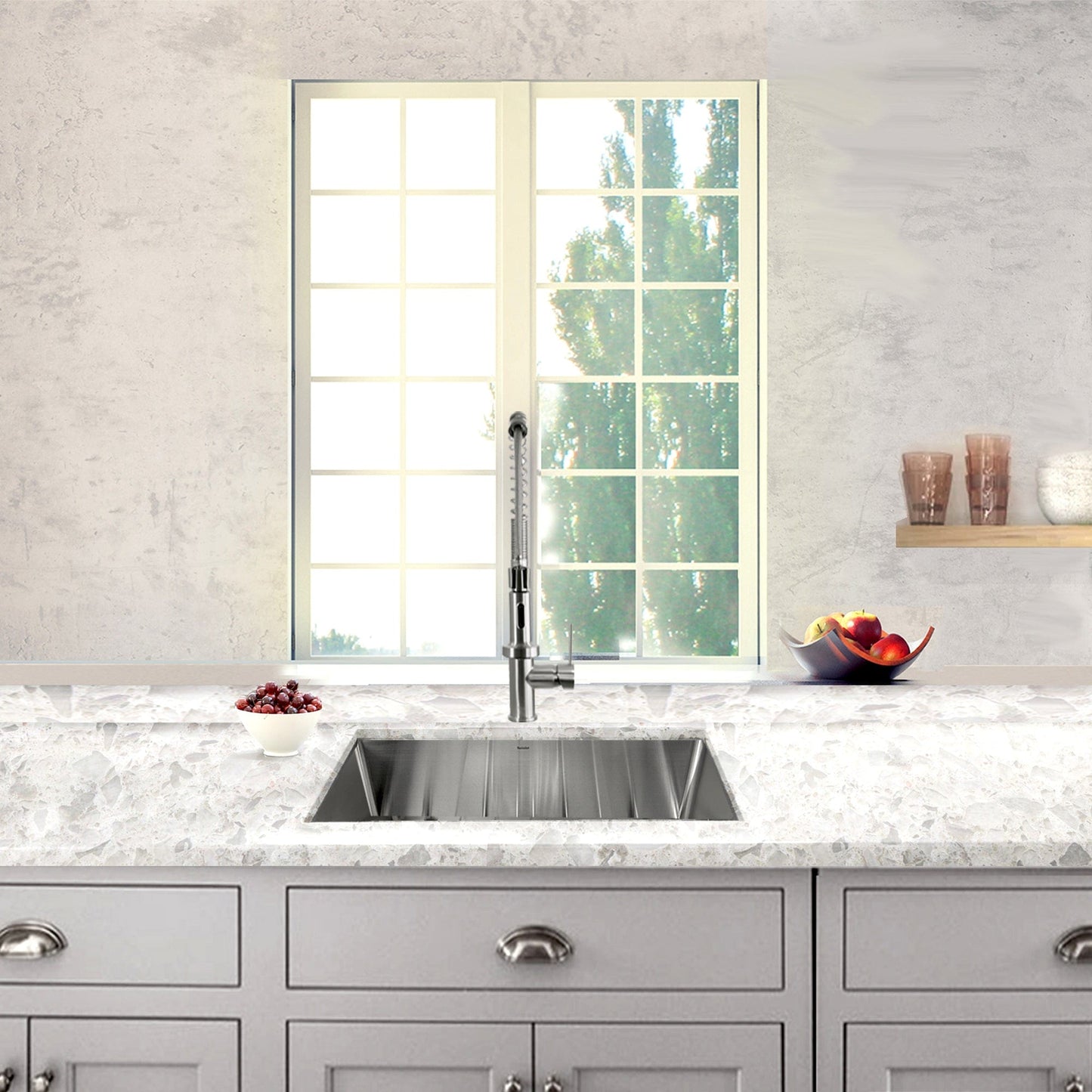 Nantucket 23" Undermount Stainless Steel Kitchen Sink SR2318-16 installed in a modern kitchen with stone countertop.