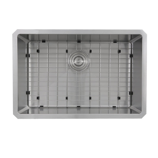 Nantucket 28" Pro Series Undermount Stainless Steel Kitchen Sink SR2818-16 top view with grid.