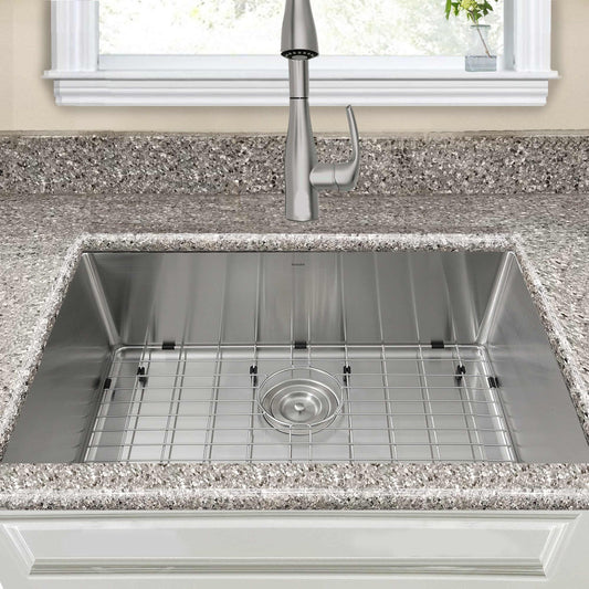 Nantucket 28" Pro Series Undermount Stainless Steel Kitchen Sink SR2818-16 installed on a granite countertop.