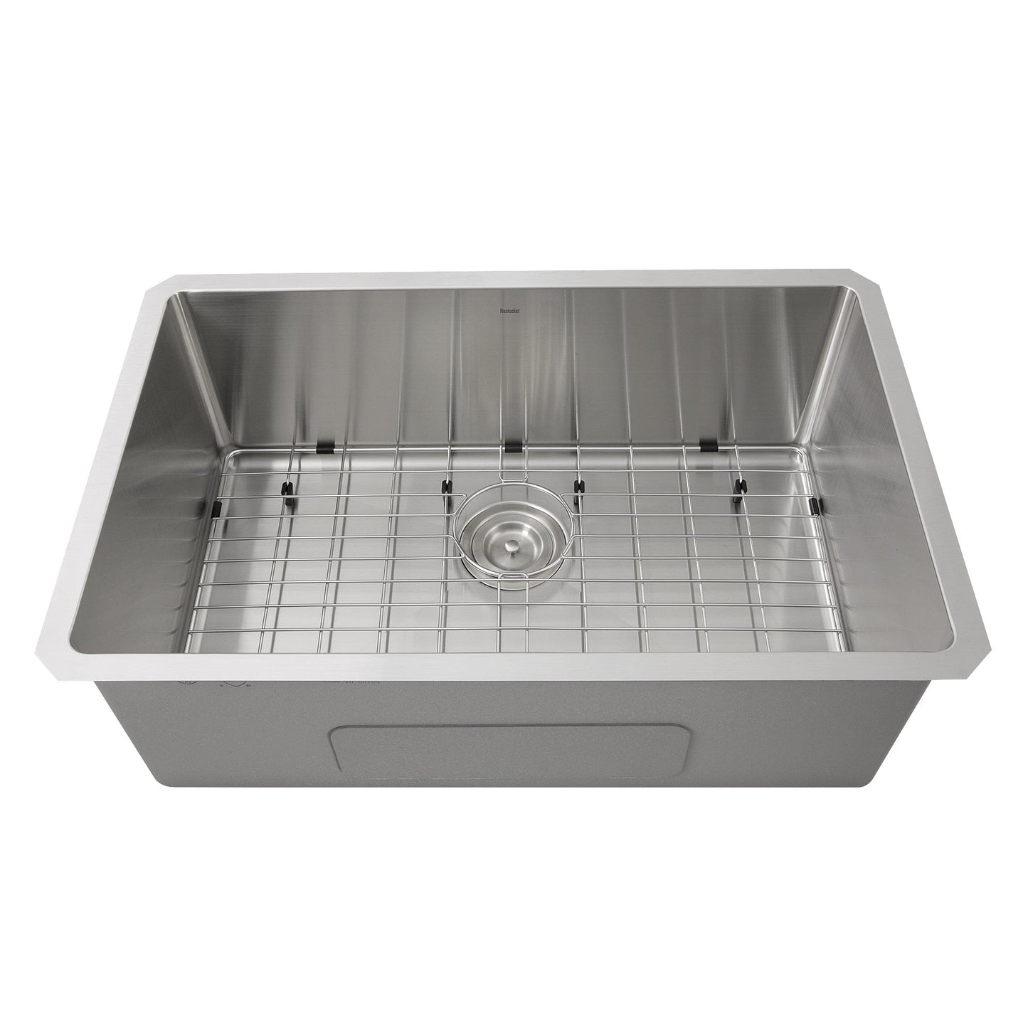 Nantucket 30" Pro Series Undermount Stainless Steel Kitchen Sink SR3018 with small radius corners and grid.