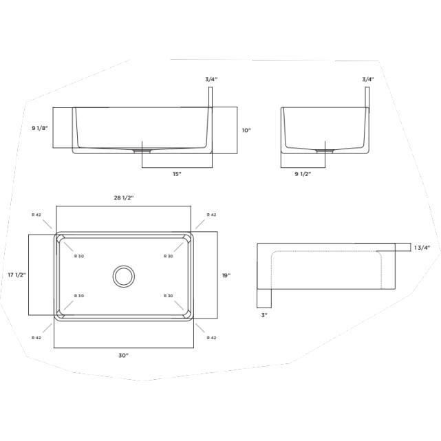 Latoscana 30" Reversible Fireclay Single Bowl Farmhouse Sink - LTW3019W dimensions and technical specifications guide.