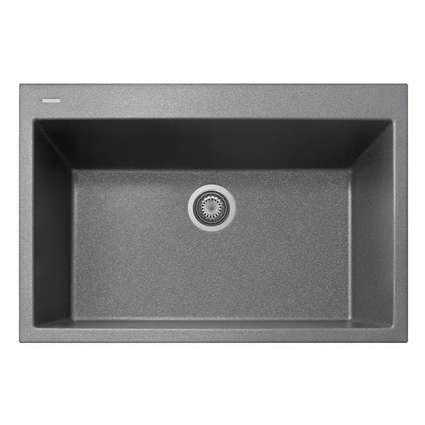 Top view of LaToscana One Series 33" Drop-In Single Bowl Kitchen Sink in silver with air purification technology.