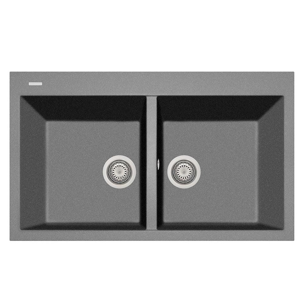 LaToscana Plados 34" Drop-In Double Bowl Kitchen Sink in Titanium front view.