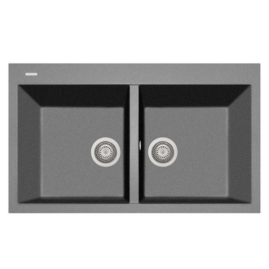 LaToscana Plados 34" Drop-In Double Bowl Kitchen Sink in Titanium front view.