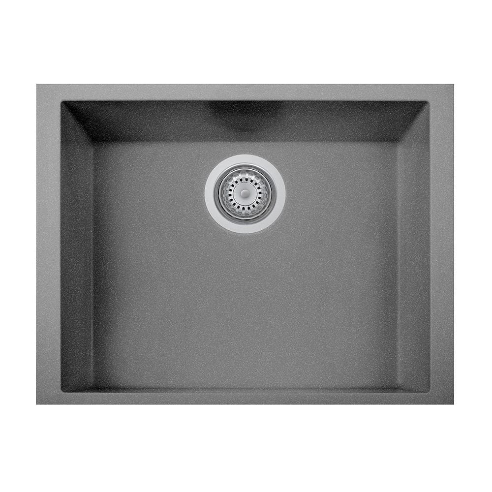 LaToscana One Series 23" Undermount Single Bowl Kitchen Sink in Titanium, top view showcasing seamless design and air purification.