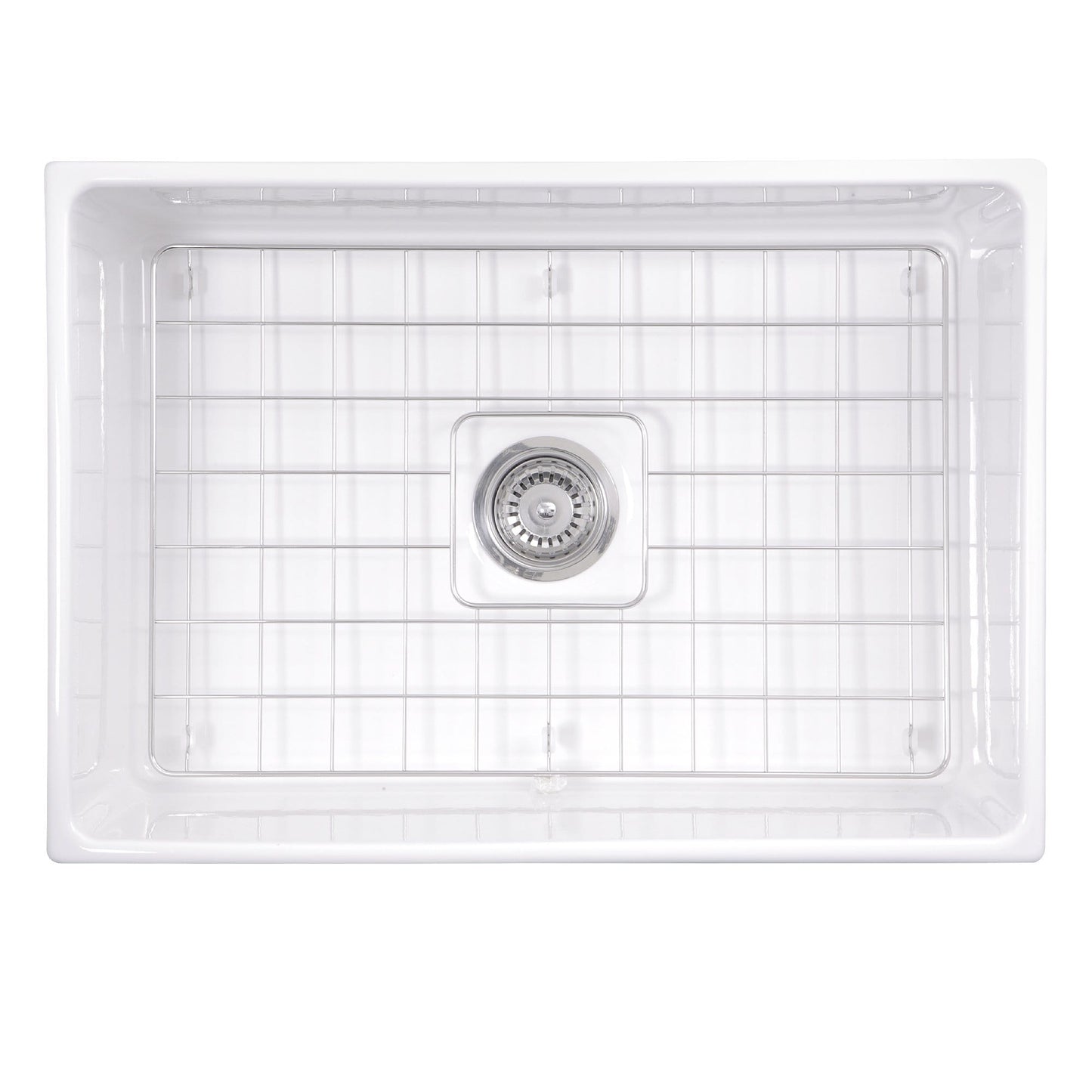 Nantucket 27" Farmhouse Fireclay Sink with Drain and Grid - T-FCFS27 top view of the sink with grid.