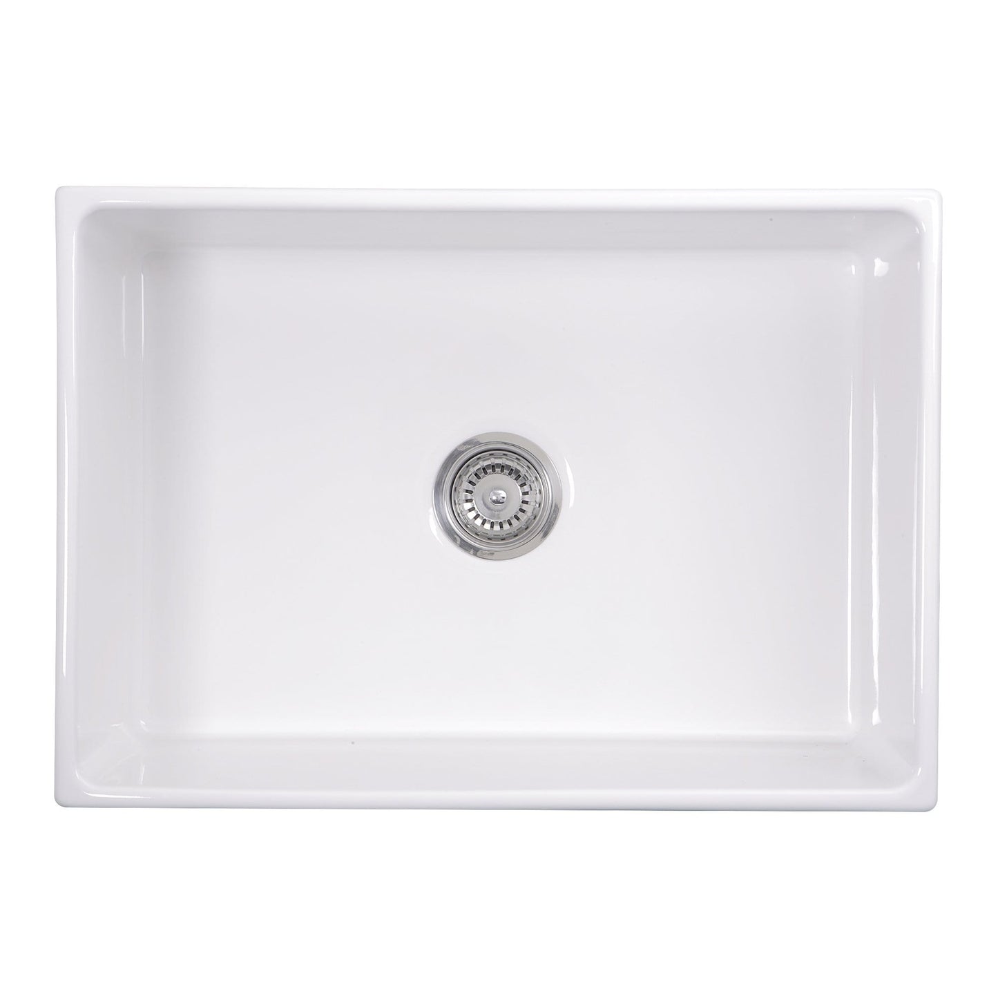 Nantucket 27" Farmhouse Fireclay Sink with Drain and Grid - T-FCFS27 top view, showcasing white fireclay construction.