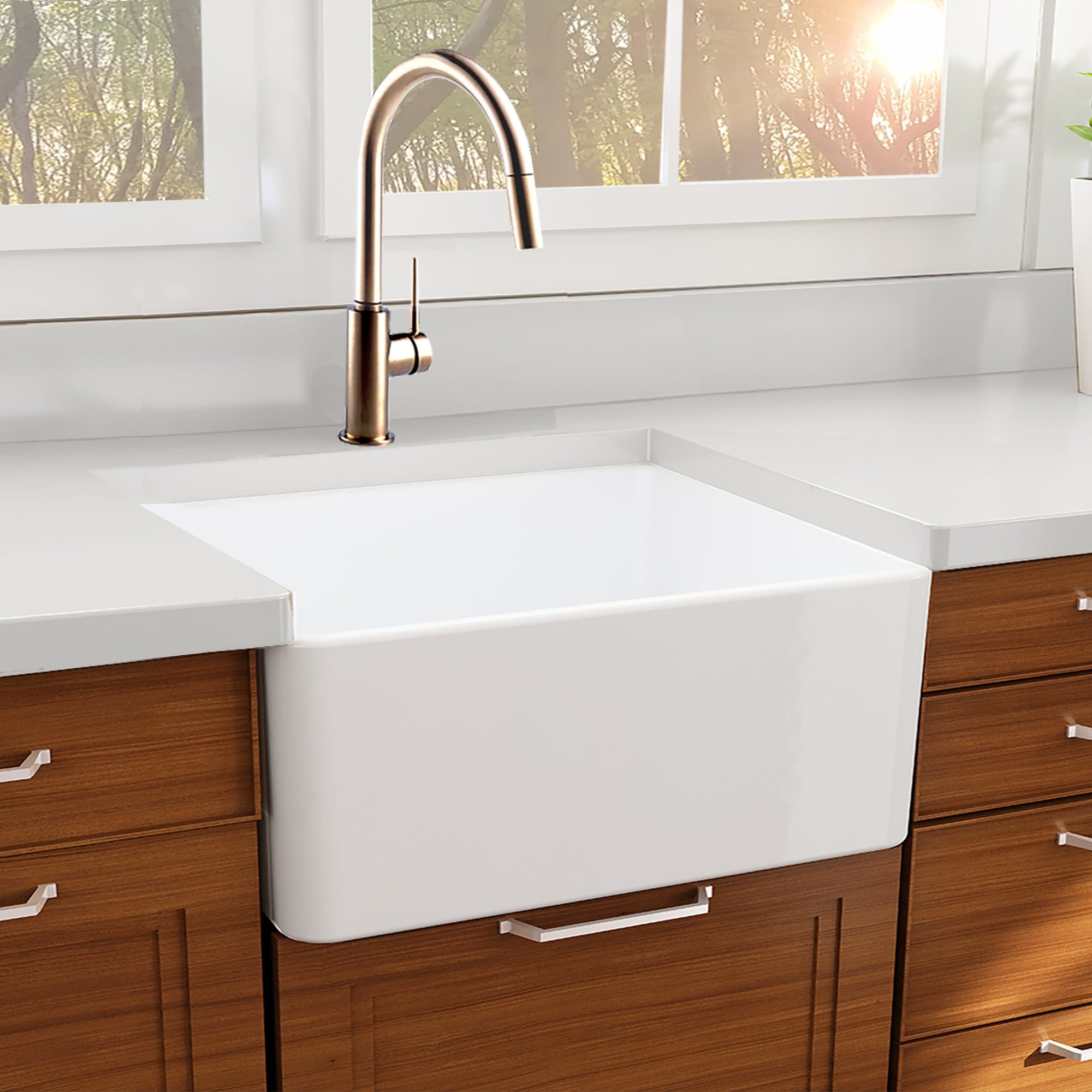 Nantucket 27" Farmhouse Fireclay Sink with Drain and Grid - T-FCFS27