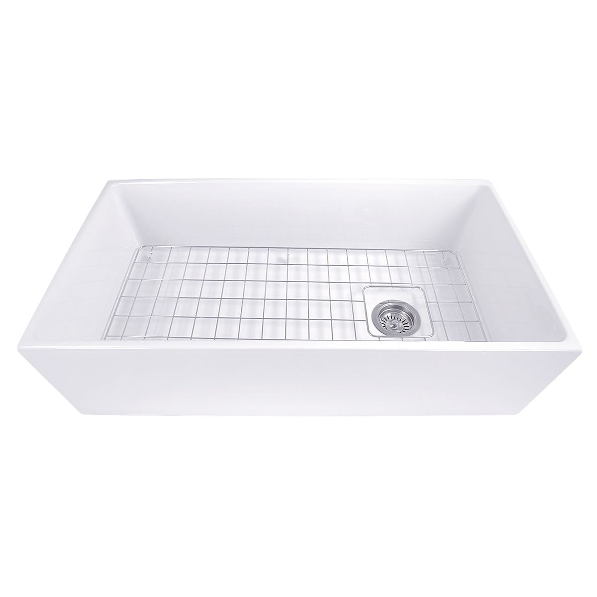 Nantucket 36" Farmhouse Fireclay Sink with Offset Drain and Grid - T-FCFS36